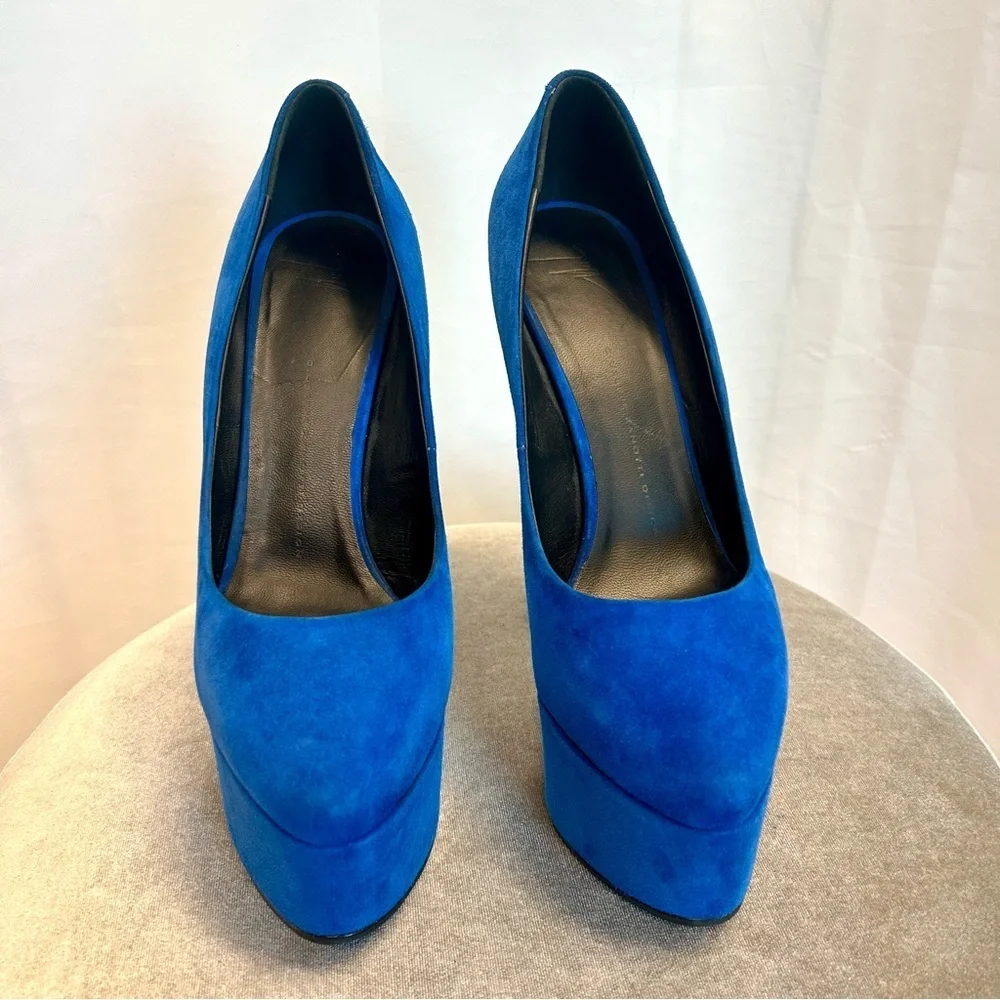 Giuseppe Zanotti blue suede Debra platform stiletto high heels Sz 39